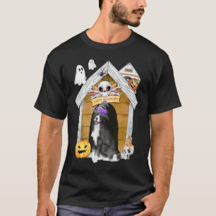 Halloween Border Collie Dog Witch Haunted House T-shirt