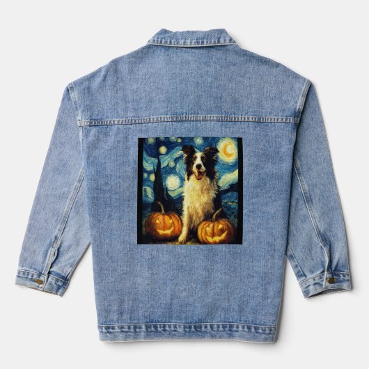 Halloween Border Collie Herfst Pompoen Denim Jacket (Achterkant)