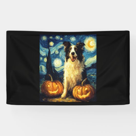 Halloween Border Collie Herfst Pompoen Spandoek (Horizontaal)