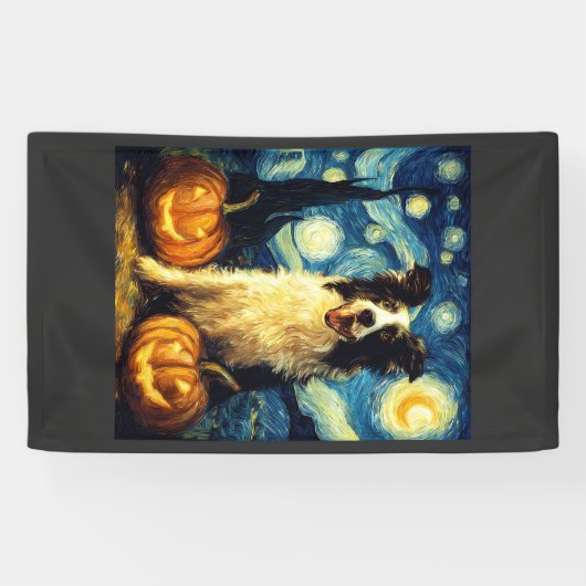Halloween Border Collie Herfst Pompoen Spandoek (Horizontaal)