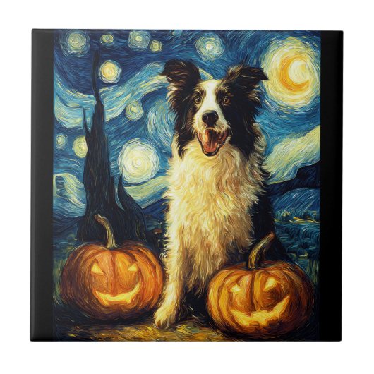 Halloween Border Collie Herfst Pompoen Tegeltje (Voorkant)