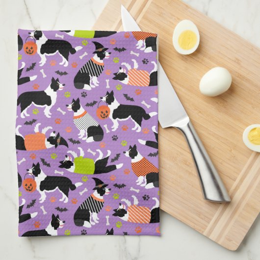 Halloween Border Collie Kitchen Towel Theedoek (Quarter Fold)