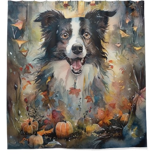 Halloween Border Collie met pomkins Scary Douchegordijn (Voorkant)