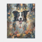 Halloween Border Collie met pomkins Scary Fleece Deken (Voorkant)