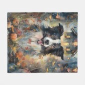 Halloween Border Collie met pomkins Scary Fleece Deken (Voorkant (Horizontaal))