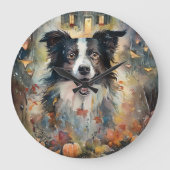 Halloween Border Collie met pomkins Scary Grote Klok (Voorkant)