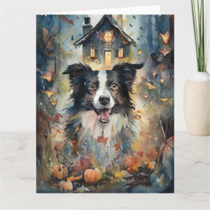 Halloween Border Collie met pomkins Scary Kaart