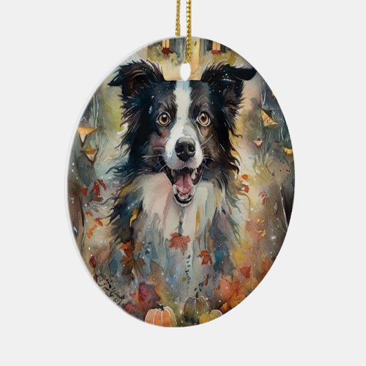 Halloween Border Collie met pomkins Scary Keramisch Ornament (Rechts)
