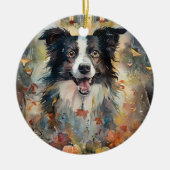 Halloween Border Collie met pomkins Scary Keramisch Ornament (Voorkant)