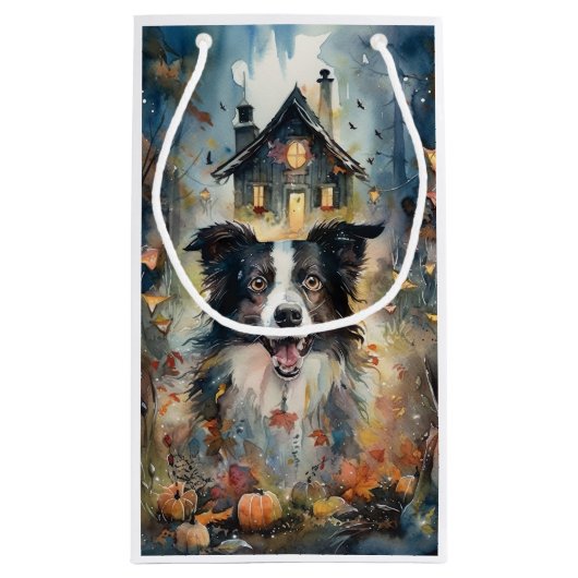 Halloween Border Collie met pomkins Scary Klein Cadeauzakje (Achterkant)