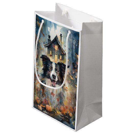 Halloween Border Collie met pomkins Scary Klein Cadeauzakje (Achterkant Gekanteld)