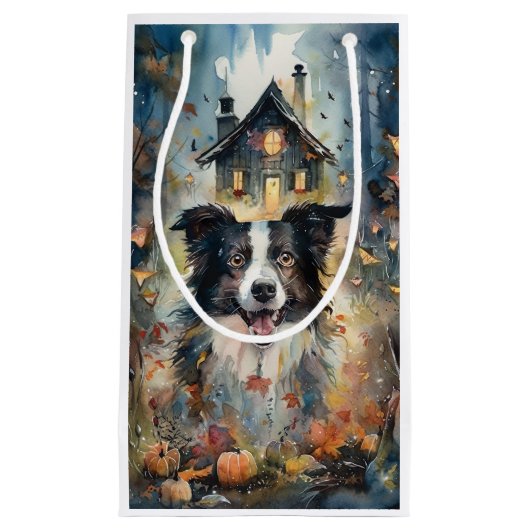Halloween Border Collie met pomkins Scary Klein Cadeauzakje (Voorkant)