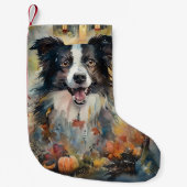 Halloween Border Collie met pomkins Scary Kleine Kerstsok (Voorkant)