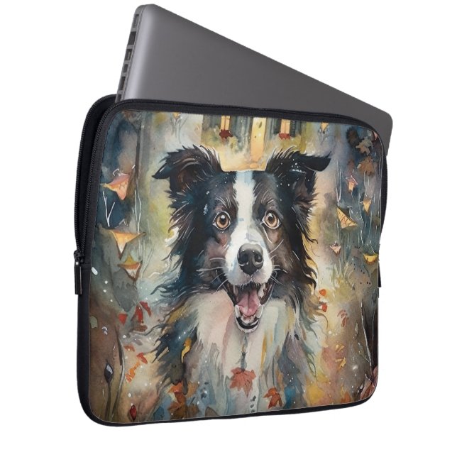 Halloween Border Collie met pomkins Scary Laptop Sleeve (Voorkant Rechts)