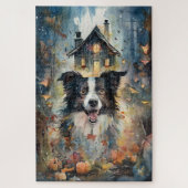 Halloween Border Collie met pomkins Scary Legpuzzel (Verticaal)