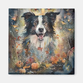 Halloween Border Collie met pomkins Scary Magneet (Voorkant)