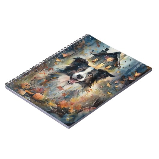 Halloween Border Collie met pomkins Scary Notitieboek (Linkerzijde)