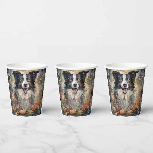 Halloween Border Collie met pomkins Scary Papieren Bekers (Multi)