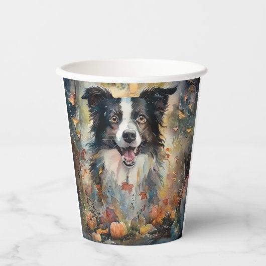 Halloween Border Collie met pomkins Scary Papieren Bekers (Voorkant)