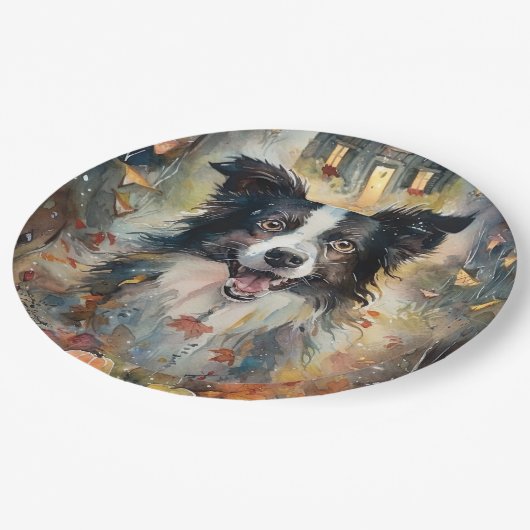 Halloween Border Collie met pomkins Scary Papieren Bordje (Gekanteld)