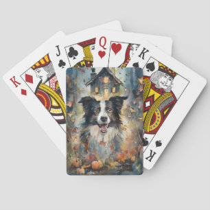 Halloween Border Collie met pomkins Scary Pokerkaarten