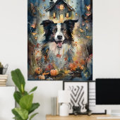 Halloween Border Collie met pomkins Scary Poster (Thuiskantoor)