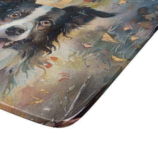 Halloween Border Collie met pomkins Scary Snijplank (Hoek)