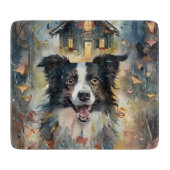 Halloween Border Collie met pomkins Scary Snijplank (Voorkant)