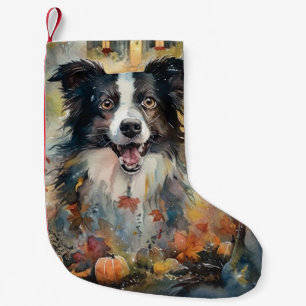 Halloween Border Collie Met Pompoenen Eng Kleine Kerstsok