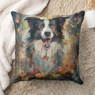Halloween Border Collie Met Pompoenen Eng Kussen