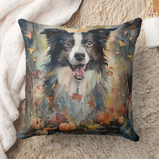 Halloween Border Collie Met Pompoenen Eng Kussen (Deken)
