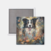 Halloween Border Collie Met Pompoenen Eng Magneet (Voorkant / Achterkant)