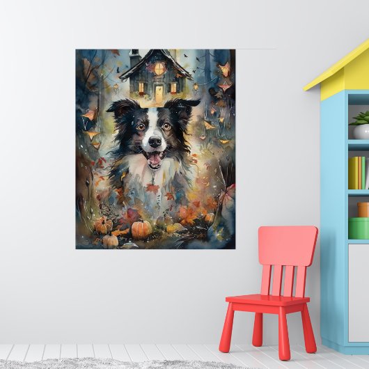 Halloween Border Collie Met Pompoenen Eng Poster (Kinderkamer 1)