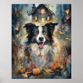 Halloween Border Collie Met Pompoenen Eng Poster (Voorkant)