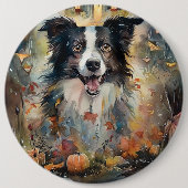 Halloween Border Collie Met Pompoenen Eng Ronde Button 6,0 Cm (Voorkant)