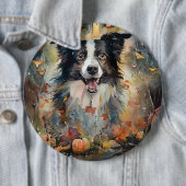 Halloween Border Collie Met Pompoenen Eng Ronde Button 6,0 Cm (In situ)