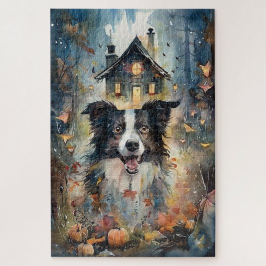 Halloween Border Collie Met Pompoenen Griezelen Legpuzzel (Verticaal)