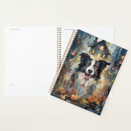 Halloween Border Collie Met Pompoenen Griezelen Planner (Display)