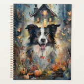 Halloween Border Collie Met Pompoenen Griezelen Planner (Voorkant)