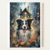 Halloween Border Collie Met Pompoenen Griezelen Planner (Achterkant)