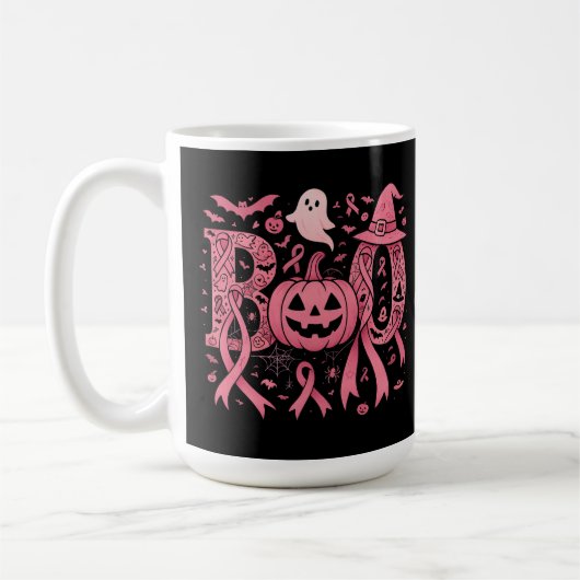 Halloween borstkanker bewustzijn roze lint koffiemok (Links)