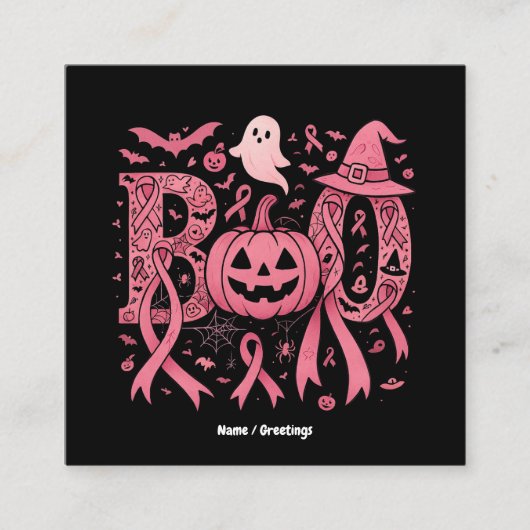 Halloween borstkanker bewustzijn roze lint vierkante visitekaartje (Voorkant)