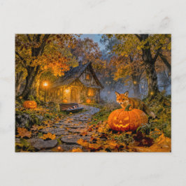 Halloween boshuisje met vos briefkaart