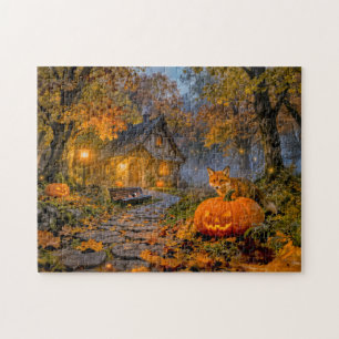 Halloween boshuisje met vos legpuzzel