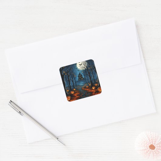 Halloween-bospad Vierkante Sticker (Envelop)