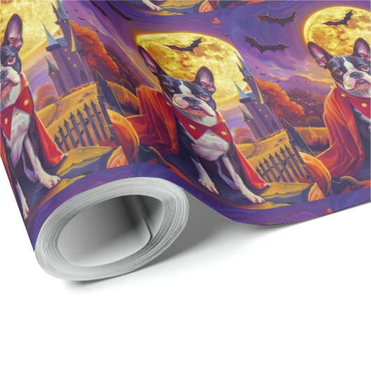 Halloween Boston Terrier Dog Pumpkins eng Cadeaupapier (Rol Hoek)