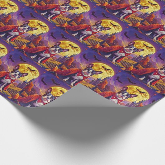 Halloween Boston Terrier Dog Pumpkins eng Cadeaupapier (Hoek)