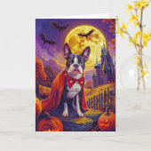 Halloween Boston Terrier Dog Pumpkins eng Kaart (Gele Bloem)