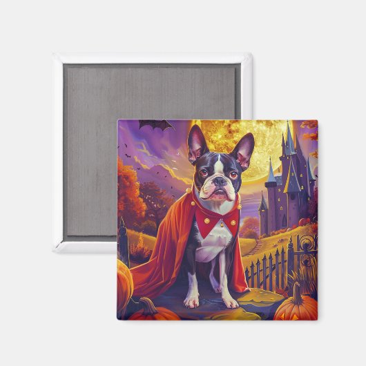 Halloween Boston Terrier Dog Pumpkins eng Magneet (Voorkant / Achterkant)