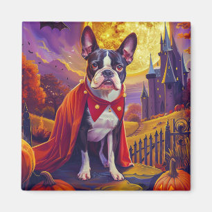 Halloween Boston Terrier Dog Pumpkins eng Magneet